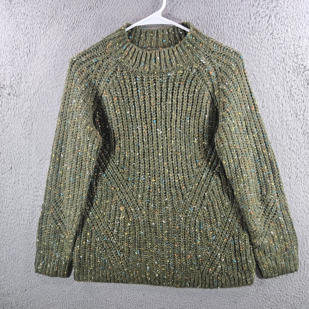 Talbots Womens Small Green Confetti Chunky Ribbed Mock Neck Sweater